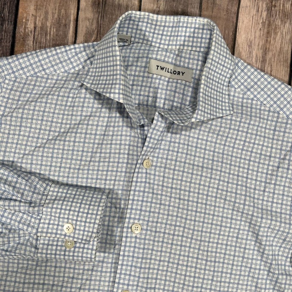 Twillory Plaid Long Sleeve Button Shirt Mens 15.5 - 32 / 33 Tailored Blue White